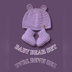 Purple Baby Bear Crochet Hat and Booties Set